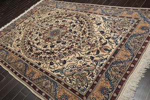 6'9" x 9'11" Hand Knotted 100% Wool 200 KPSI Authentic Kashaan Area Rug Ivory - Oriental Rug Of Houston