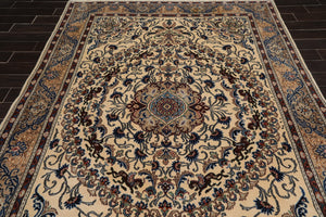 6'9" x 9'11" Hand Knotted 100% Wool 200 KPSI Authentic Kashaan Area Rug Ivory - Oriental Rug Of Houston