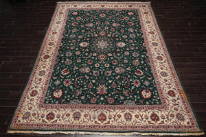 9x12 Emerald, Ivory Hand Knotted Pak Persian 100% Wool Pak Persian 16/18 Traditional 300 KPSI Oriental Area Rug
