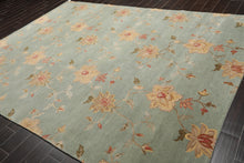 8'1" x11' Hand Knotted Wool & Silk Bold floral Pattern Tibetan Area Rug Sea Blue - Oriental Rug Of Houston