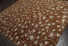8'1" x 10'10" Hand Knotted Wool & Silk Bold floral Tibetan Area Rug Brown - Oriental Rug Of Houston