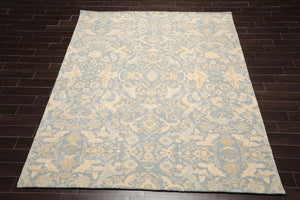 8' 9''x11' 9'' Aqua Beige Color Hand Tufted Hand Made 100% Wool Transitional Oriental Rug