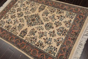 4'1" x 6' Hand Knotted Kerman Wool Traditional Oriental Area Rug Ivory - Oriental Rug Of Houston