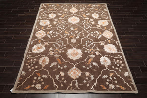 8' x 11' Handmade Wool & Art Silk Botanical Transitional Oriental Area Rug Brown - Oriental Rug Of Houston