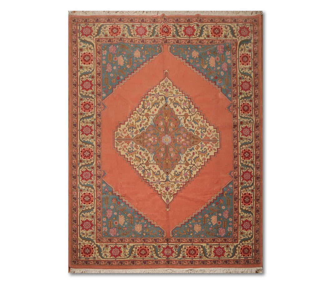 9' x12'  Tea Rose Aqua Ivory, Tan, Blue, multi Color Hand Knotted Oriental Area Rug 100% Wool  Traditional Persian Oriental Rug