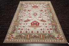 4' 10"x7' 10" Beige Dusty Green Coral Color Hand Tufted Arts & Crafts 100% Wool Traditional Oriental Rug