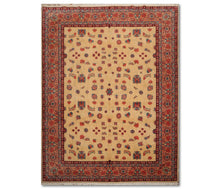 9' 1''x12' 2'' Beige Apricot Blue, Red, Multi Color Hand Knotted Oriental Area Rug 100% Wool  Traditional Persian Oriental Rug