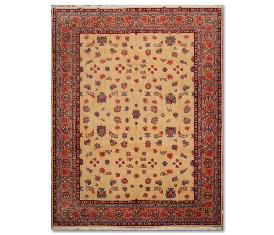 9' 1''x12' 2'' Beige Apricot Blue, Red, Multi Color Hand Knotted Oriental Area Rug 100% Wool  Traditional Persian Oriental Rug