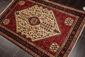 Ivory Red 3'4" x 4'9" Hand Knotted Wool Abadeh Traditional Oriental Area Rug - Oriental Rug Of Houston