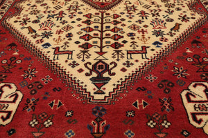 Ivory Red 3'4" x 4'9" Hand Knotted Wool Abadeh Traditional Oriental Area Rug