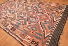 7'9"x13' Rust Brown Beige, Olive, Chocolate, Blue, Green, Multi Color Hand Knotted Kilim Persian  Area Rug Wool Traditional Oriental Rug