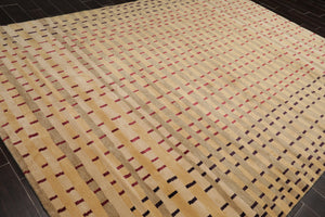 8'2" x 11'1" Hand Knotted Wool & Silk Swiss Wash Tibetan Oriental Area Rug Tan