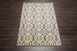 5' x 8' Hand Knotted Contemporary Designer Wool Oriental Area Rug Gray