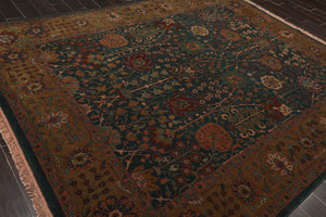 8'1''x10' Hand Knotted Persian 100% Wool Agra Traditional 150 KPSI Oriental Area Rug Teal, Muddy Gold Color