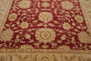 7'8" x 9'11" Hand Knotted Border Stone Wash Peshawar Vegetable Dye Area Rug Rusty Red