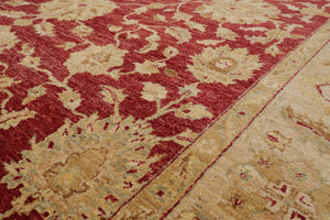 7'8" x 9'11" Hand Knotted Border Stone Wash Peshawar Vegetable Dye Area Rug Rusty Red - Oriental Rug Of Houston