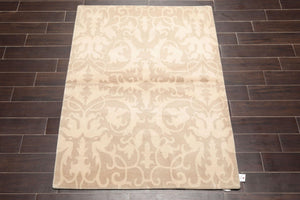 4' x 6' Hand knotted Tibetan Transitional 100% Wool Oriental Area Rug Beige