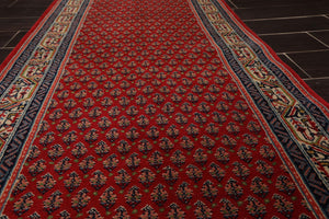 2'7" x 19' Hand Knotted 100% Wool Boteh Paisley Seraband Area Rug Red Runner - Oriental Rug Of Houston