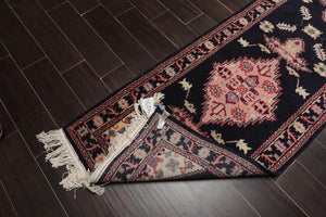 2'6" x 22' Hand Knotted Wool Rare Romanian Herizz Area Rug Midnight Blue Runner - Oriental Rug Of Houston