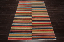 4' 2''x6' 2'' Hand Knotted Tibetan 100% Wool Modern & Contemporary Oriental Area Rug Blue, Beige Color
