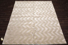 8'1” x 9'10" Hand Knotted Wool & Faux Silk Tibetan Area Rug Tone on Tone Gray - Oriental Rug Of Houston