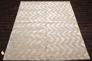 8'1” x 9'10" Hand Knotted Wool & Faux Silk Tibetan Area Rug Tone on Tone Gray