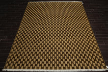 9' x 11'8" Hand Knotted Wool Basket Weave Loop & Cut Pile Tibetan Area Rug Gold - Oriental Rug Of Houston