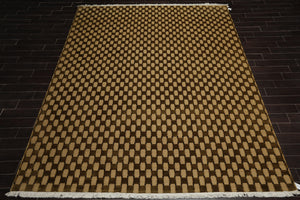 9' x 11'8" Hand Knotted Wool Basket Weave Loop & Cut Pile Tibetan Area Rug Gold - Oriental Rug Of Houston
