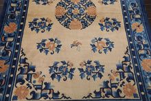 4' x 6' Vintage Hand Knotted Wool Chinese Art Deco Oriental Area Rug Beige