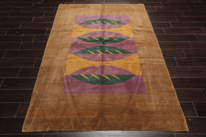 5' 2''x7'Hand Knotted Tibetan 100% Wool Michaelian & Kohlberg Traditional Oriental Area Rug Lavander, Gold Color