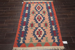 3'9" x 5'6" Hand Woven 100% Wool Southwestern Turkish Kilim Area Rug Rose - Oriental Rug Of Houston