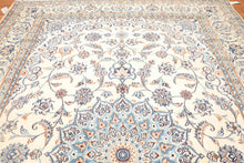 6'10" x 10’ Hand Knotted Auth. Nain Medallion Wool Silk Oriental Area Rug Ivory - Oriental Rug Of Houston