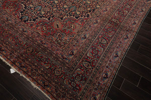10'11''x16'5'' Hand Knotted 100% Wool Khorassan Traditional Oriental Area Rug Midnight Blue, Blush Color