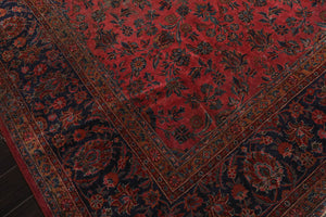10' 5''x13' 9''Hand Knotted 100% Wool 300 KPSI Antique Sarouk Oriental Area Rug Rose, Navy Color