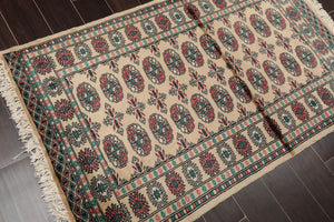 3'2" x 4'11” Hand Knotted Wool Bokhara with Silky Sheen Oriental Area Rug Beige