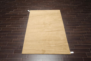 5' x 8' Hand Knotted Tibetan Wool Ribbed Modern Area Rug Beige/Mustard