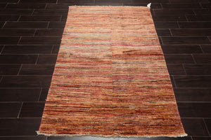 4'x6'4'' Beige, Rust Hand Knotted 100% Wool Peshawar Modern & Contemporary Oriental Area Rug