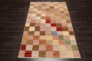3'11''x5'10'' Beige, Gold Hand Knotted 100% Wool Peshawar Modern & Contemporary Oriental Area Rug