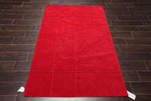 4' x 6' Hand Knotted 100% Wool Tibetan solid Squares 150 KPSI Area Rug Red - Oriental Rug Of Houston