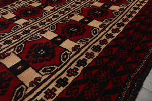 3'3''x5'10'' Red, Charcoal Hand Knotted 100% Wool Traditional Oriental Area Rug