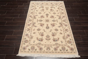 4'x6'Ivory, Brown Hand Knotted Sino Persian Wool and Silk Sino Persian Traditional 300 KPSI Oriental Area Rug