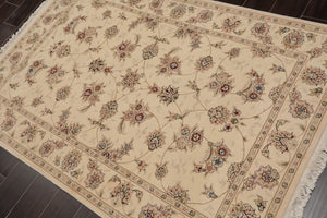 4'x6'Ivory, Brown Hand Knotted Sino Persian Wool and Silk Sino Persian Traditional 300 KPSI Oriental Area Rug