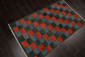 3'x4'7'' Orange, Blue Hand Knotted 100% Wool Peshawar Modern & Contemporary Oriental Area Rug