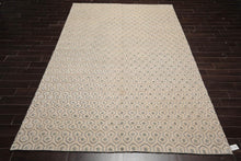 Beige Gray Hand Knotted Wool & Silk High Low Pile Tibetan Area Rug 7'11" x 12'