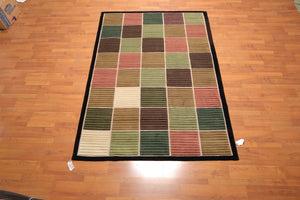 5'5" x 8'1" Hand Knotted Modern 100% Wool High Low Pile Tibetan Area rug Black - Oriental Rug Of Houston
