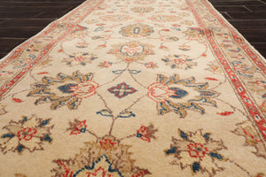 3'1''x22'6'' Runner Beige,Coral Hand Knotted Persian 100% Wool Chobi Peshawar Traditional  Oriental Area Rug