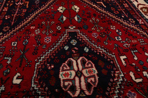 3'5" x 5'9” Vintage Gashgaai Hand Knotted 100% Wool Oriental Area Rug Red, Navy - Oriental Rug Of Houston