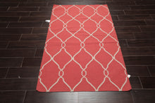 4x6 Coral, Beige Hand Knotted Flatweave Kilim 100% Wool Kilim Modern & Contemporary Oriental Area Rug