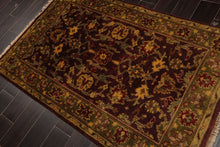 4x6 Aubergine, Green Hand Knotted 100% Wool Agra Traditional Oriental Area Rug