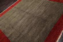 Square Mossy Gray,Rusty Red Hand Knotted Gabbeh 100% Wool Gabbeh Traditional  Oriental Area Rug
